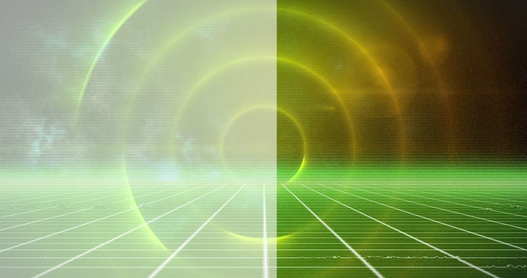 Futuristic Digital Interface with Green Hoglines and Scanning Circles