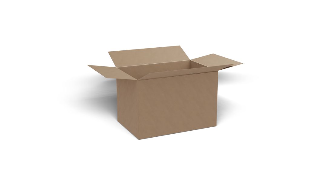 Open Brown Cardboard Box on White Background