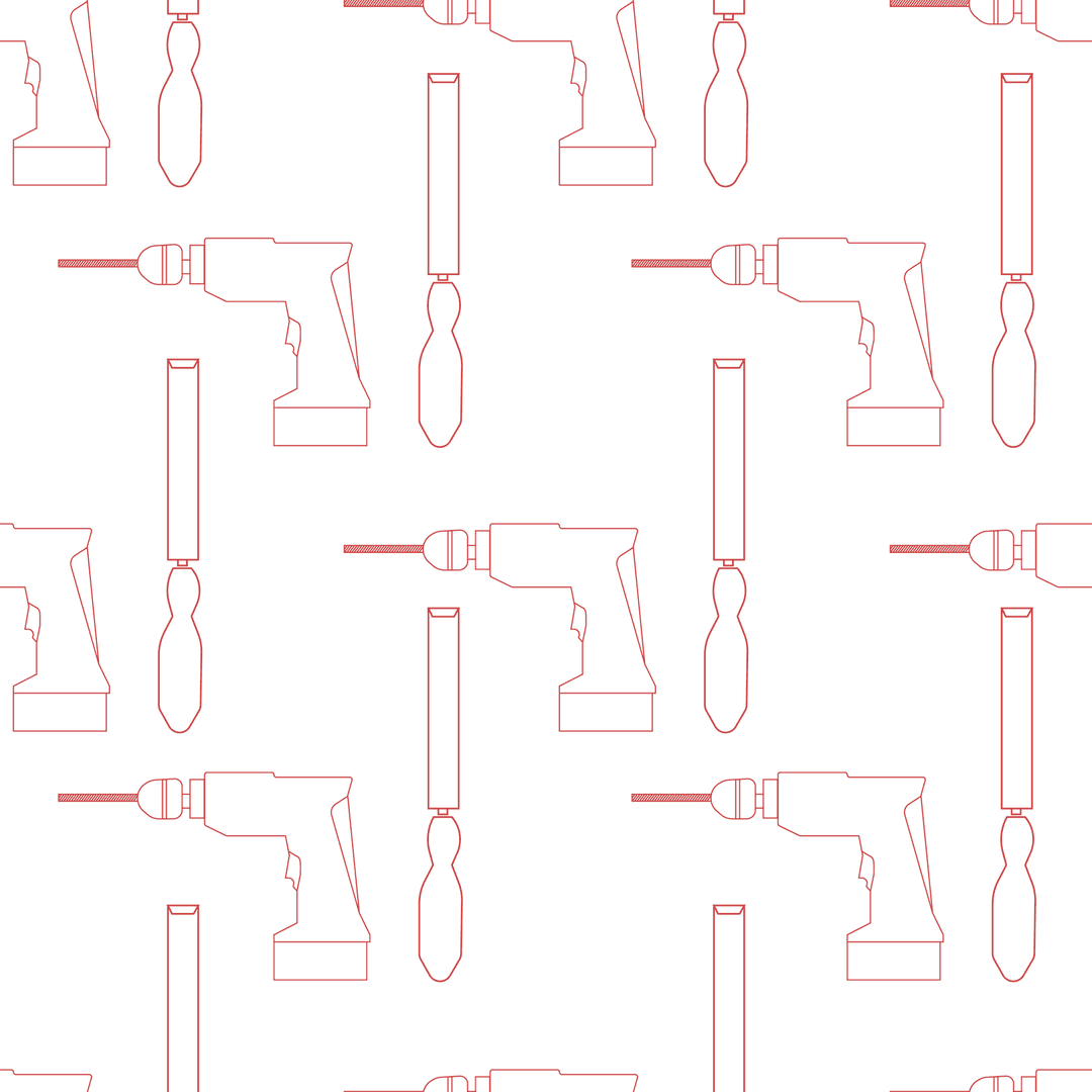 Seamless Pattern of Red Tool Icons on Transparent Background