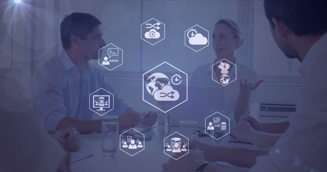 Diverse Business Meeting with Futuristic Digital Network Overlay