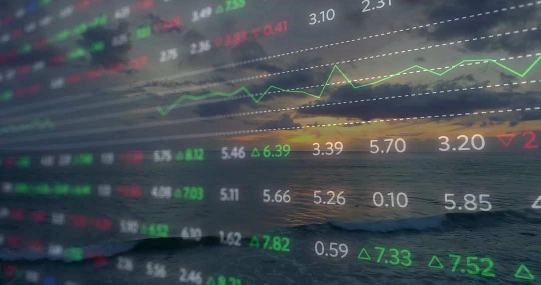 Digital Graph Overlay with Ocean Surf and Sunset Background