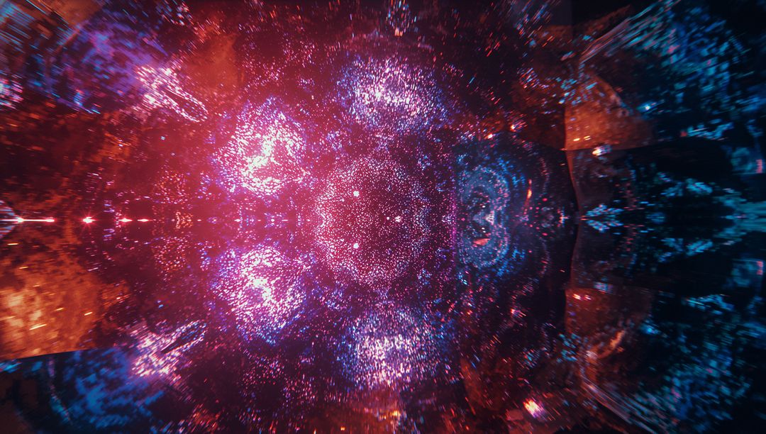 Pulsing Fractal with Cosmic Glowing Clusters in Futuristic Engine Core