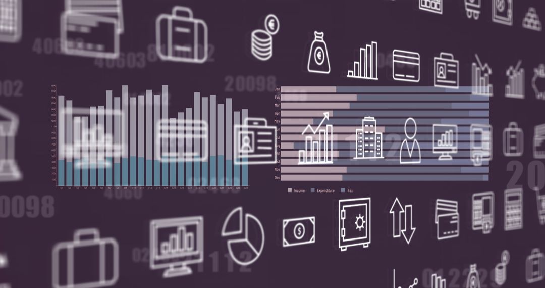 Digital Interface with Business Icons and Data Streams