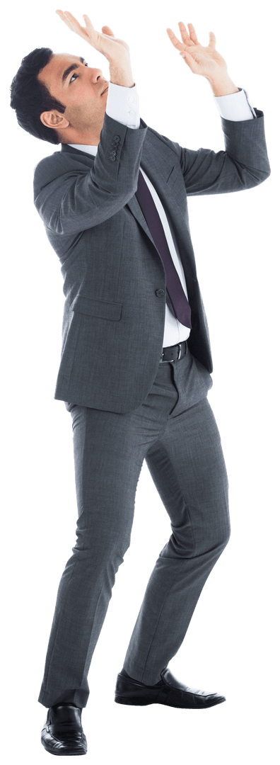 Businessman in Suit with Raised Arms Transparent Background