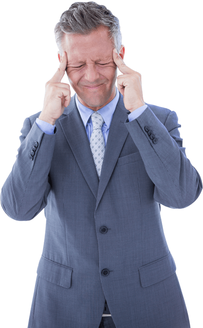 Stressed Businessman with Headache on Transparent Background