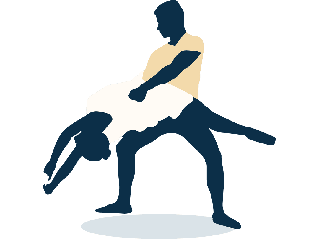 Stylized Silhouette of Dancing Couple on Transparent Background