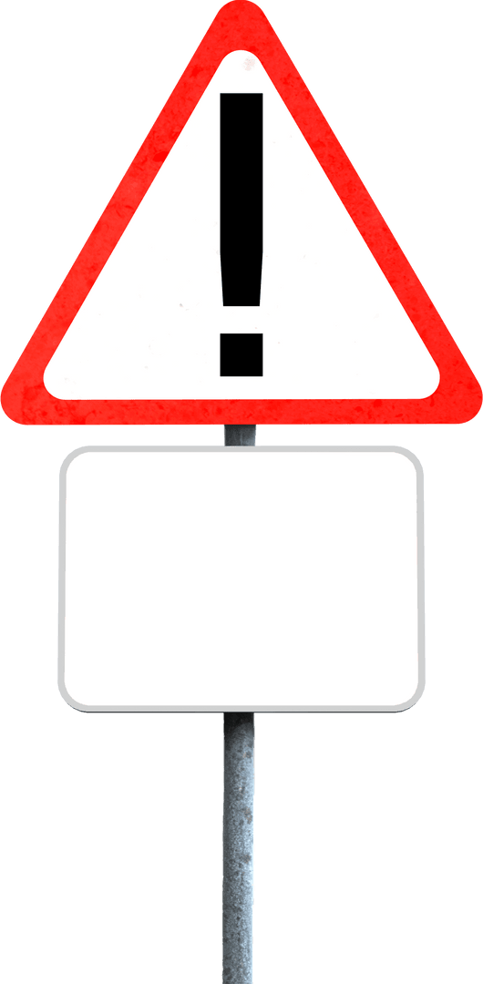 Road Sign with Exclamation Mark and Blank Copy Space, Transparent Background