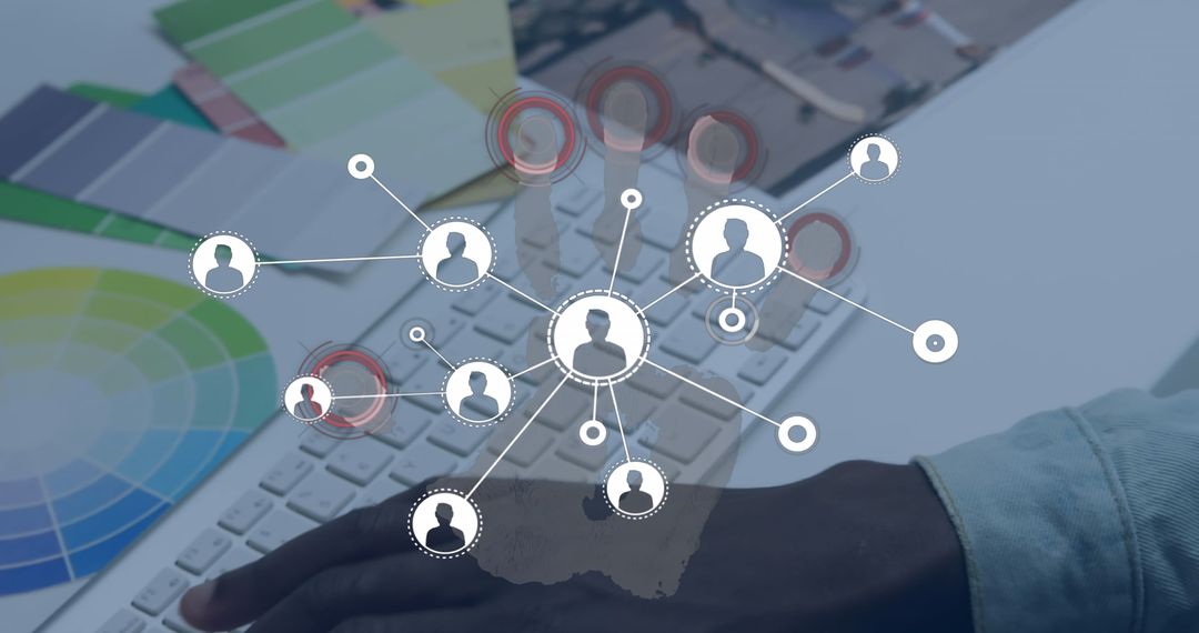 Digital Networking with Business Icons Overlay on Keyboard