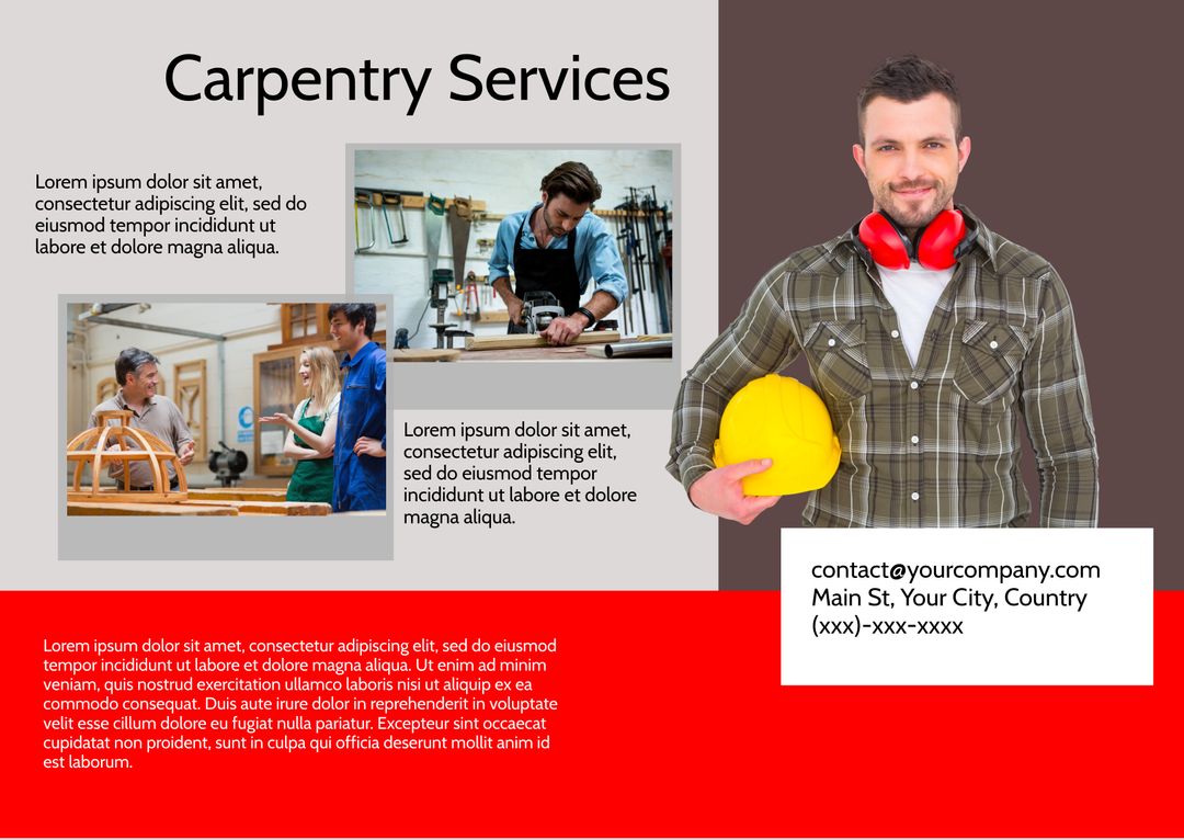 Carpentry Services Promotion with Professional Craftsman and Safety Gear - Download Free Stock Templates Pikwizard.com