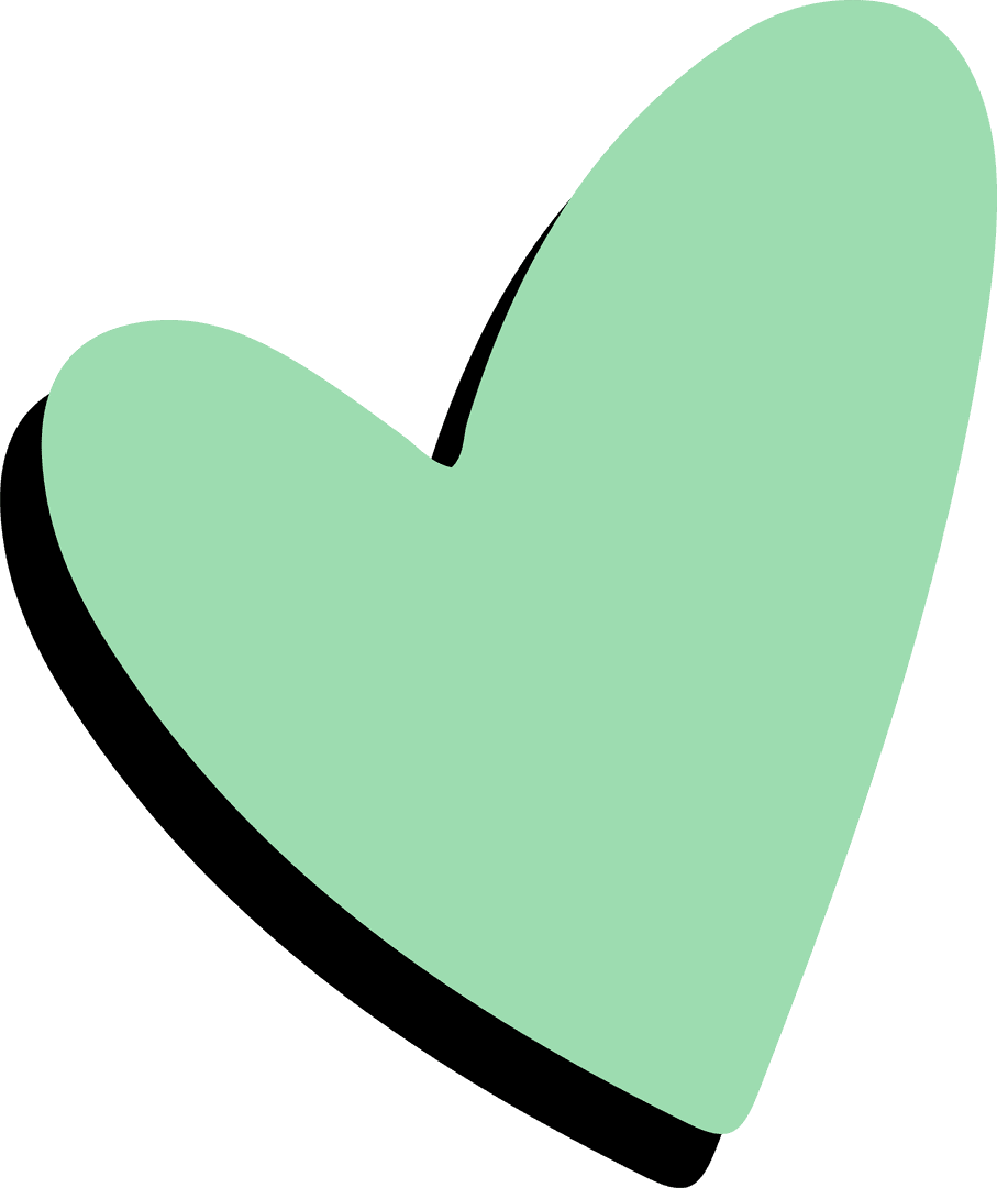 Modern Mint Green Heart with Shadow on Transparent Background