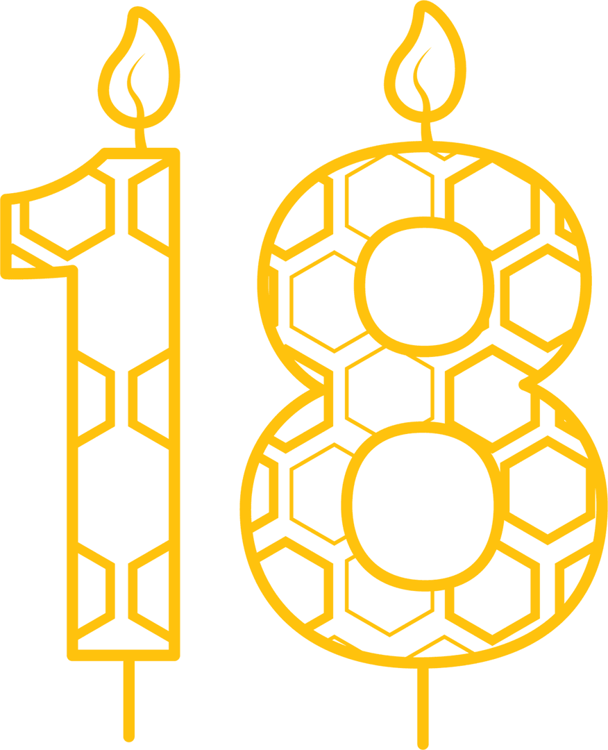 Eighteenth Birthday Candle Outline on Transparent Background