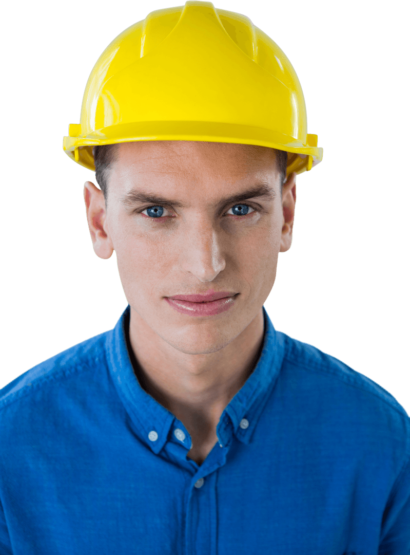 Confident Engineer in Yellow Hard Hat with Transparent Background