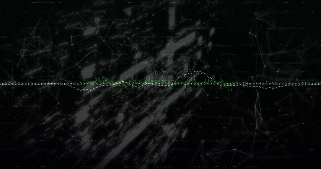 Futuristic Digital Waveform with Green and White Lines on Dark Background