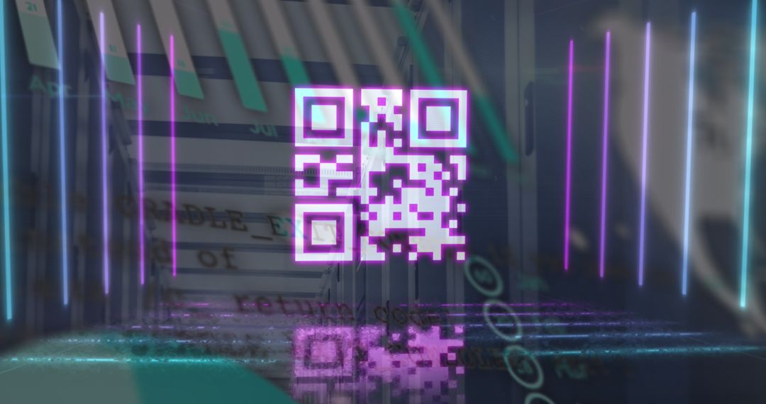 QR Code with Neon Lights in Digital Server Environment - Free Images, Stock Photos and Pictures on Pikwizard.com