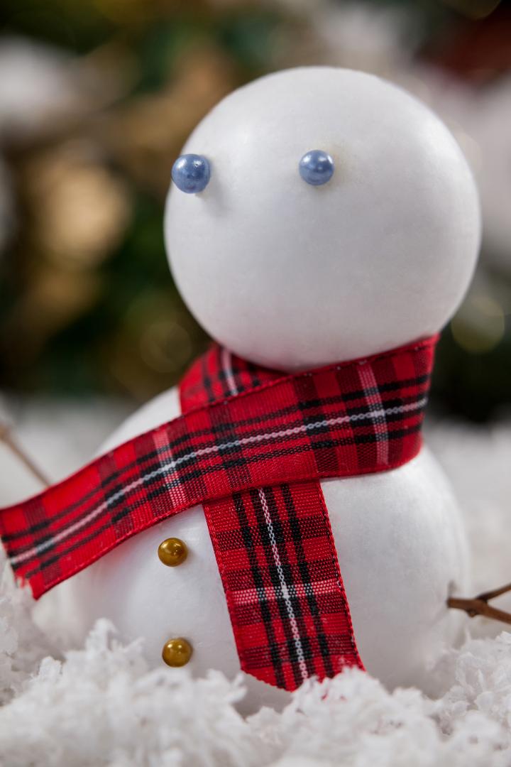 Close-Up of Snowman Wearing Red Plaid Scarf in Snow - Free Images, Stock Photos and Pictures on Pikwizard.com