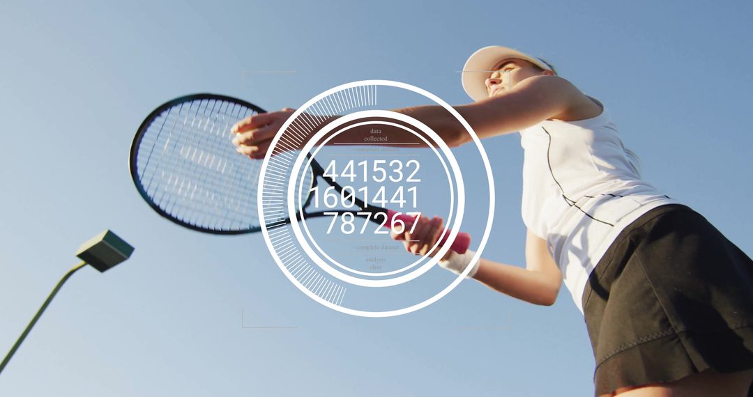 Dynamic Tennis Player Serving with Futuristic Overlay on Court