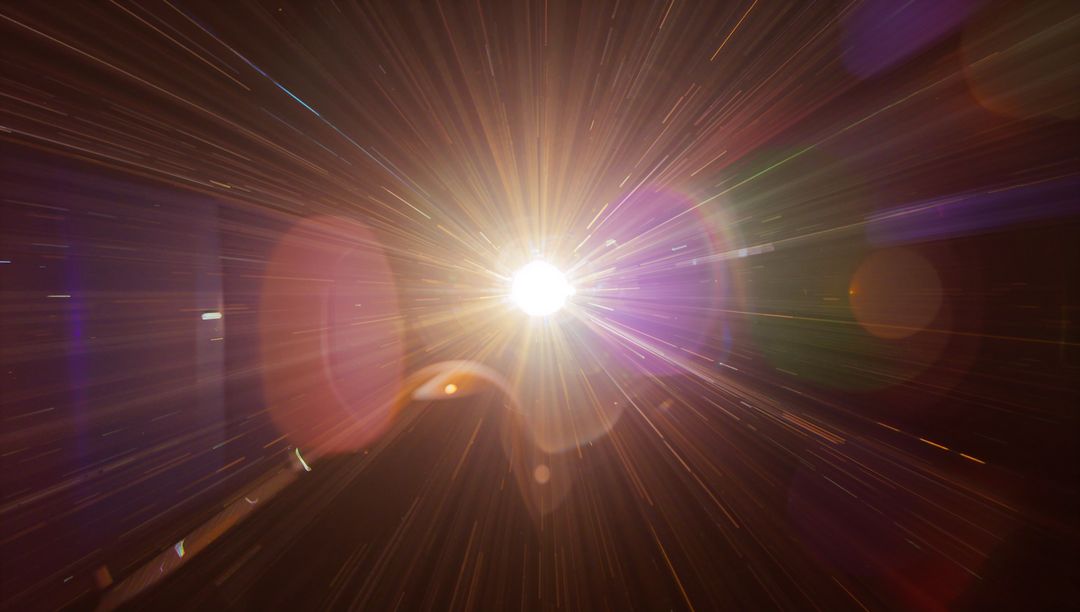 Radiating Starburst Light Beam with Lens Flare and Prismatic Bokeh for Sci-Fi Design