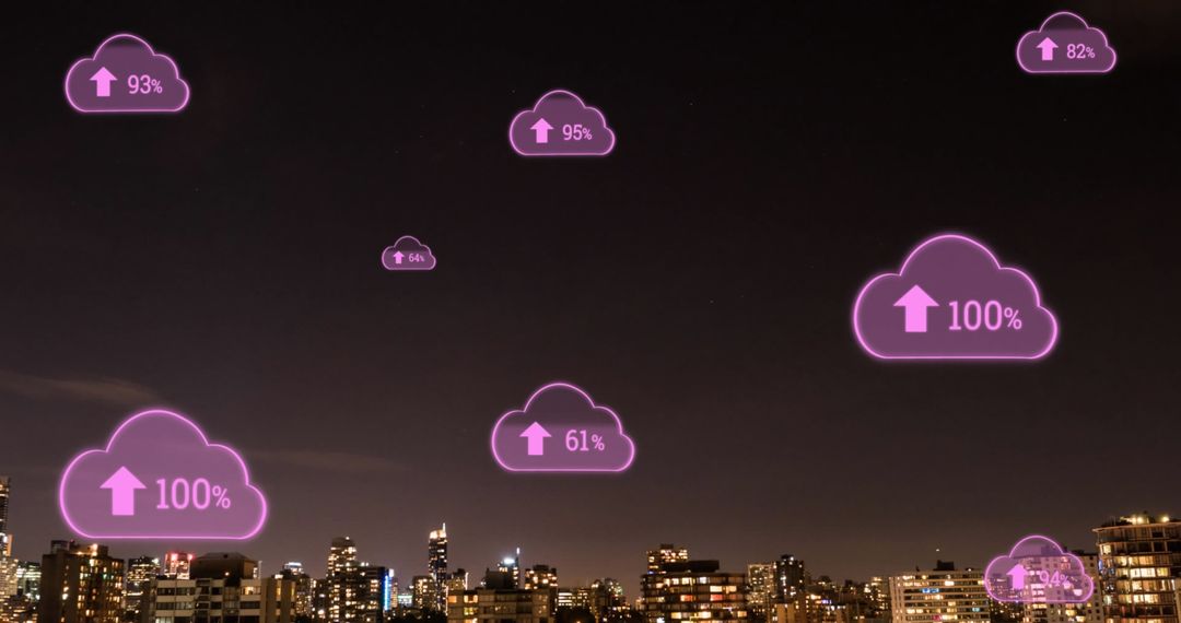 Digital Cloud Network Icons Transform City Skyline