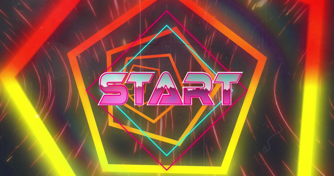 Retro Neon Start Screen with Hexagonal Loops