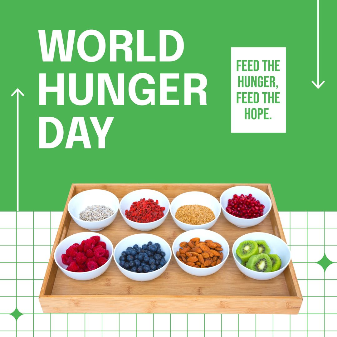 World Hunger Day Concept with Fresh Foods in Bowls