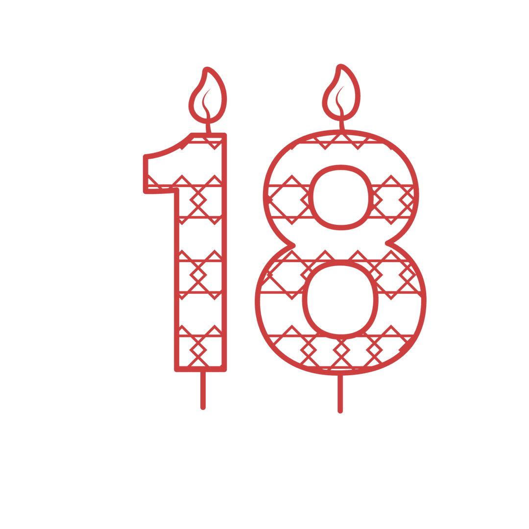 Red 18th Birthday Candle with Patterns on Transparent Background