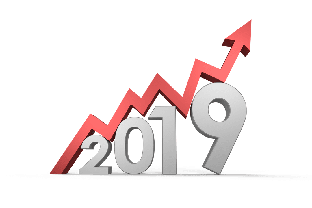 3D Numbers 2019 with Red Trend Arrow Illustration Transparent