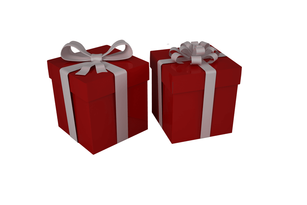 Red Gift Boxes with White Bows on Transparent Background