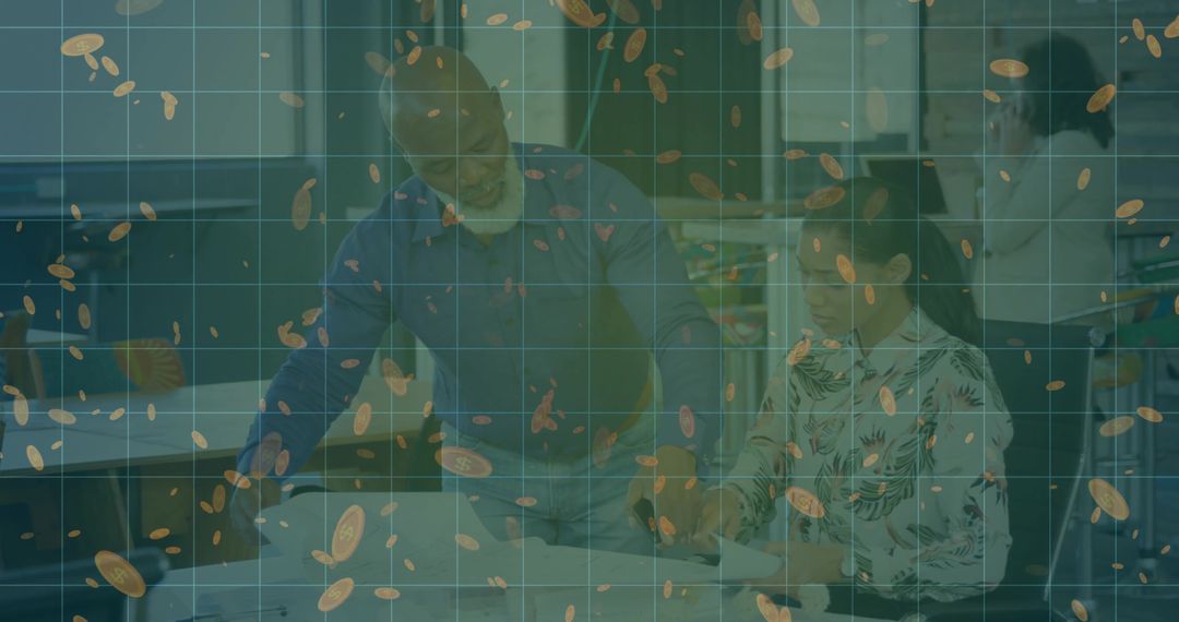 Architects Collaborating Over Blueprints in Modern Office Environment