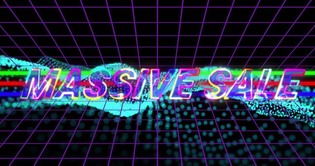 Futuristic Glitching MASSIVE SALE Neon 3D Text in Digital Tunnel