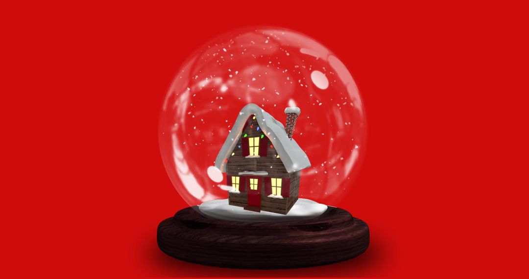 Festive Snow Globe with Quaint House on Red Background - Free Images, Stock Photos and Pictures on Pikwizard.com