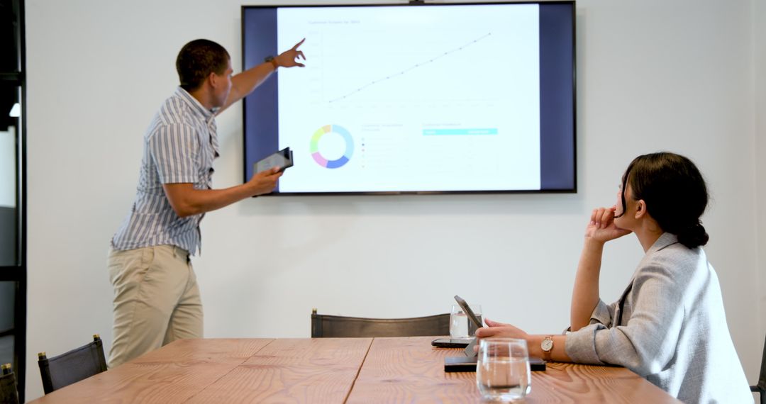 Business Team Analyzing Data on Screen in Modern Conference Room
