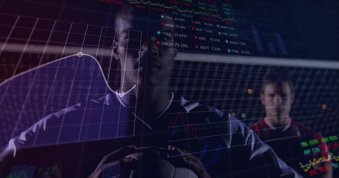 Soccer Player with Financial and Technology Overlay