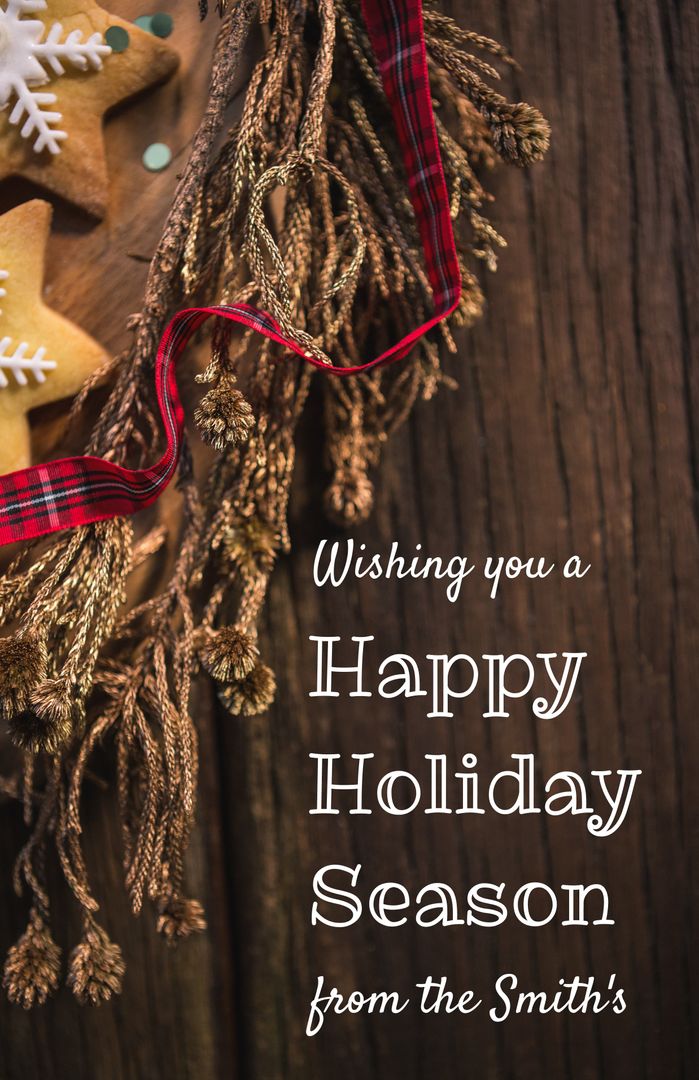 Festive Holiday Greeting Card with Gingerbread Cookies and Seasonal Decor