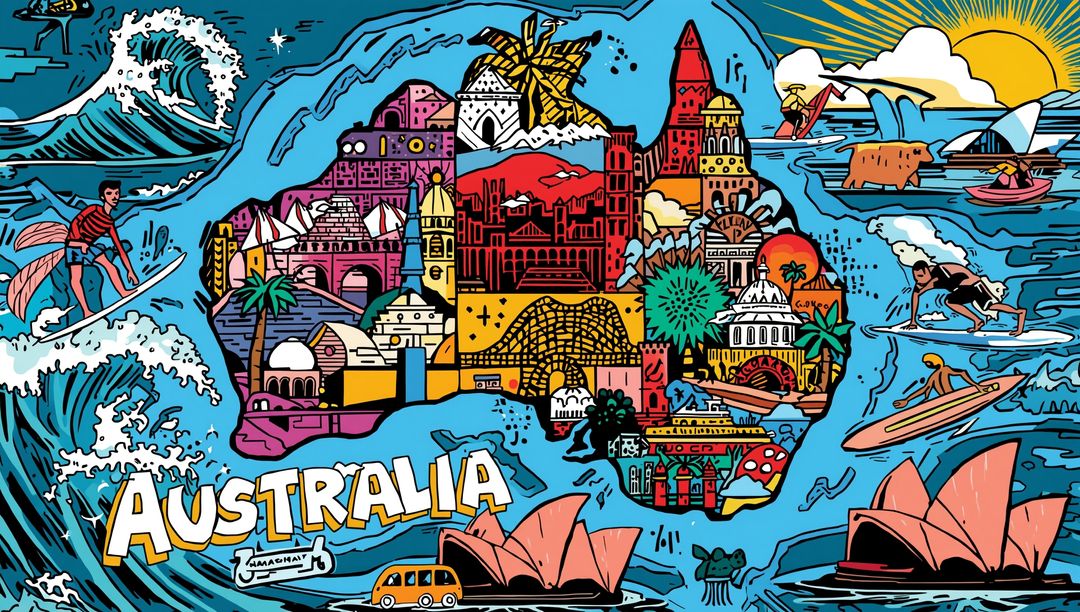 Surf and Land Adventure Map of Australia with Cartography Elements