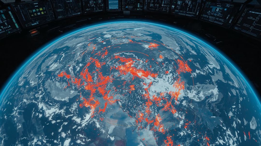 Futuristic Holographic Globe Visualization in High-Tech Control Room