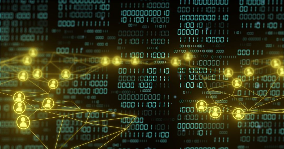 Abstract Network Connections with Digital Binary Code Background