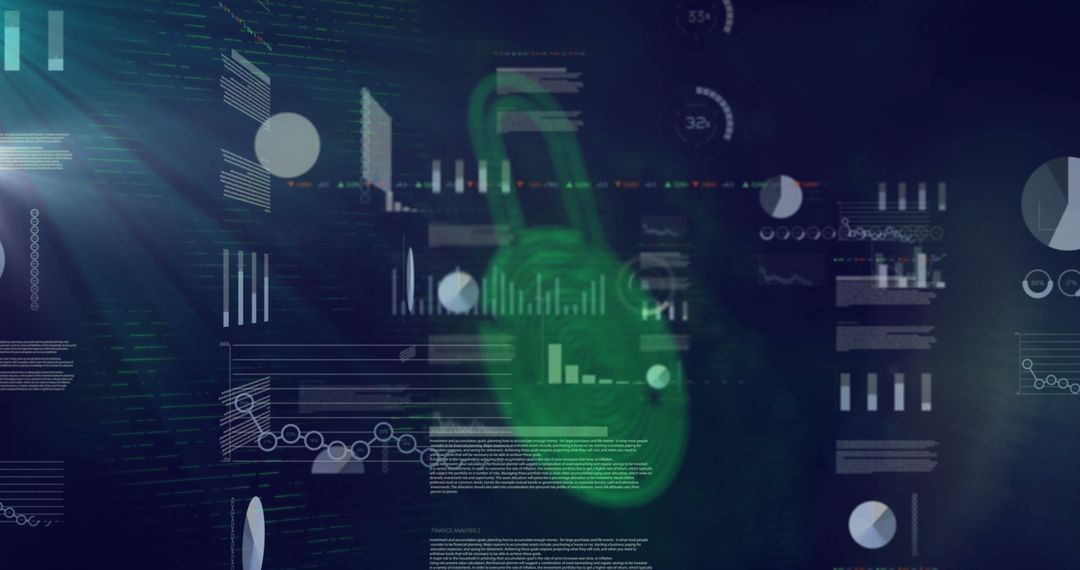 Digital Padlock and Fingerprint with Data Graphs for Cybersecurity Theme