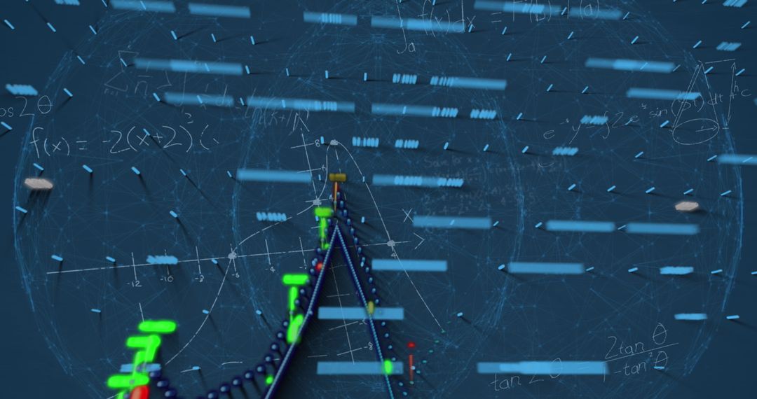 Digital Math Concept with Equations and Graphs on Blue Background