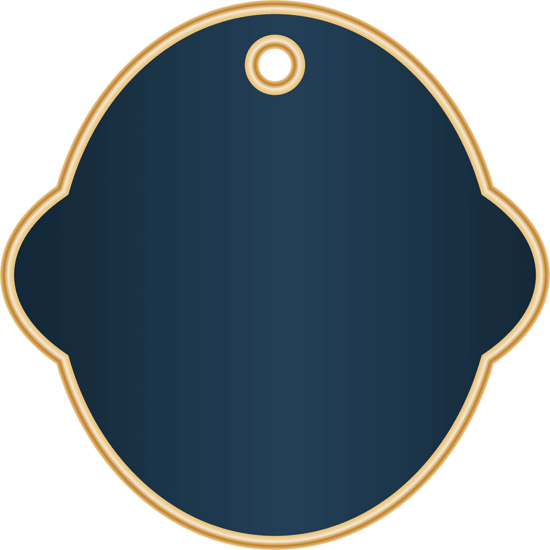 Blue name tag with gold border on transparent background