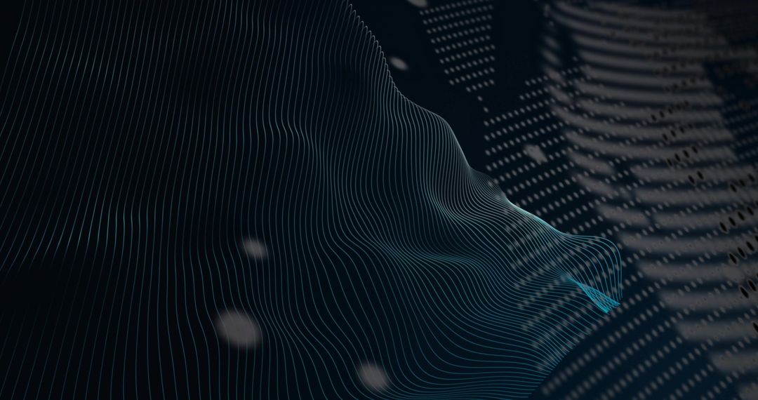 Abstract Digital Wireframe Landscape Flowing Topographic Lines with Dotted Grid and Glow