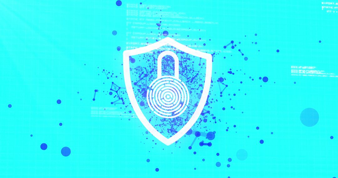 Digital Shield with Padlock on Blue Background Symbolizing Cybersecurity