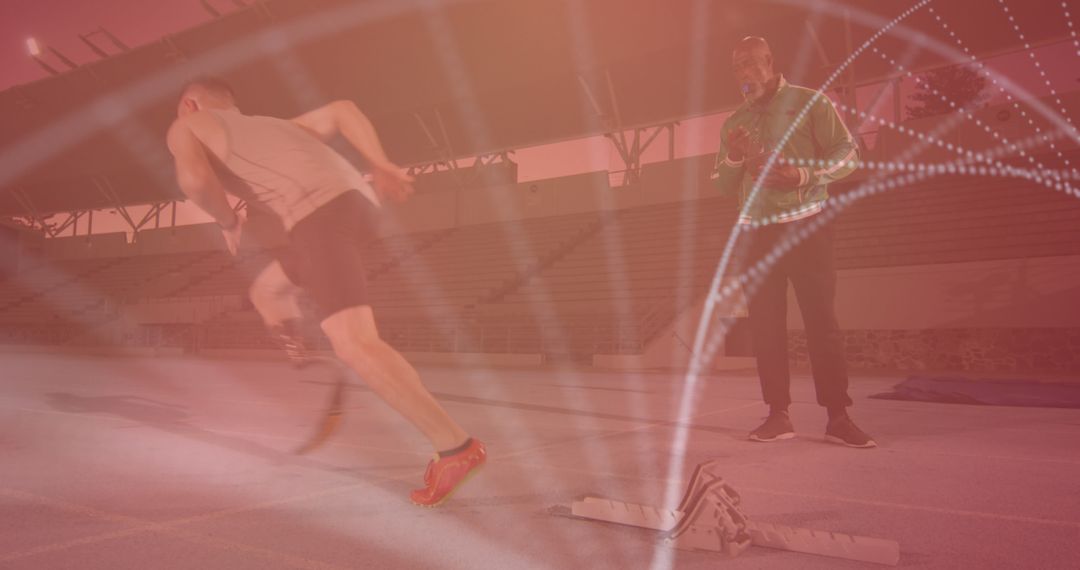 Adaptive Runner with Prosthetic Blade and Coach on Track