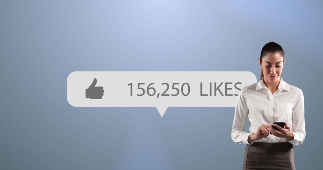 Woman Engaging with High Social Media Like Count Plus Notification