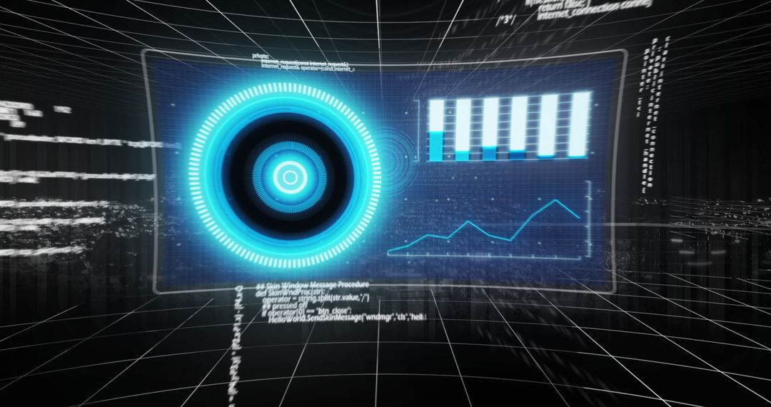 Digital interface with data processing visuals for technology concepts