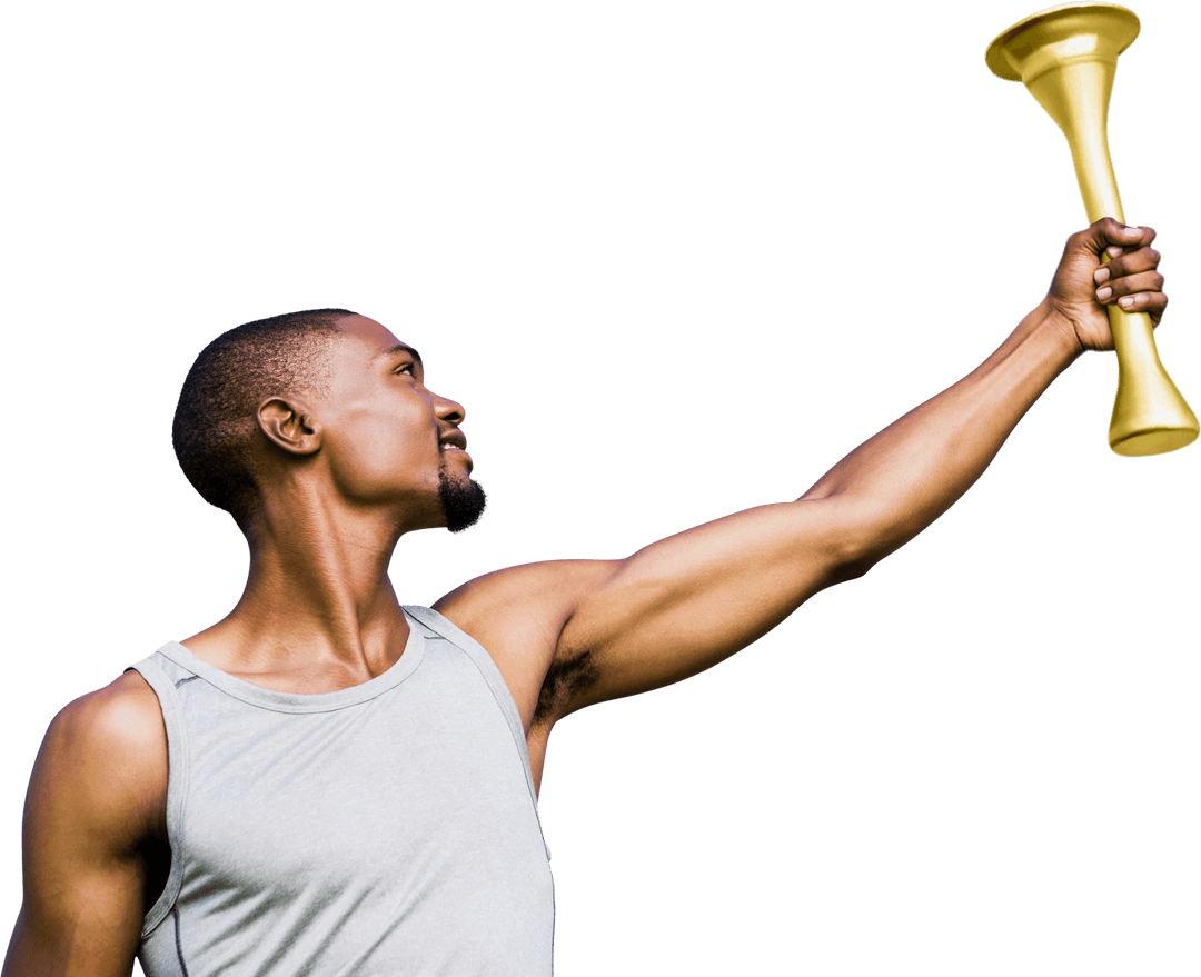 Athlete Holding Golden Trophy on Transparent Background