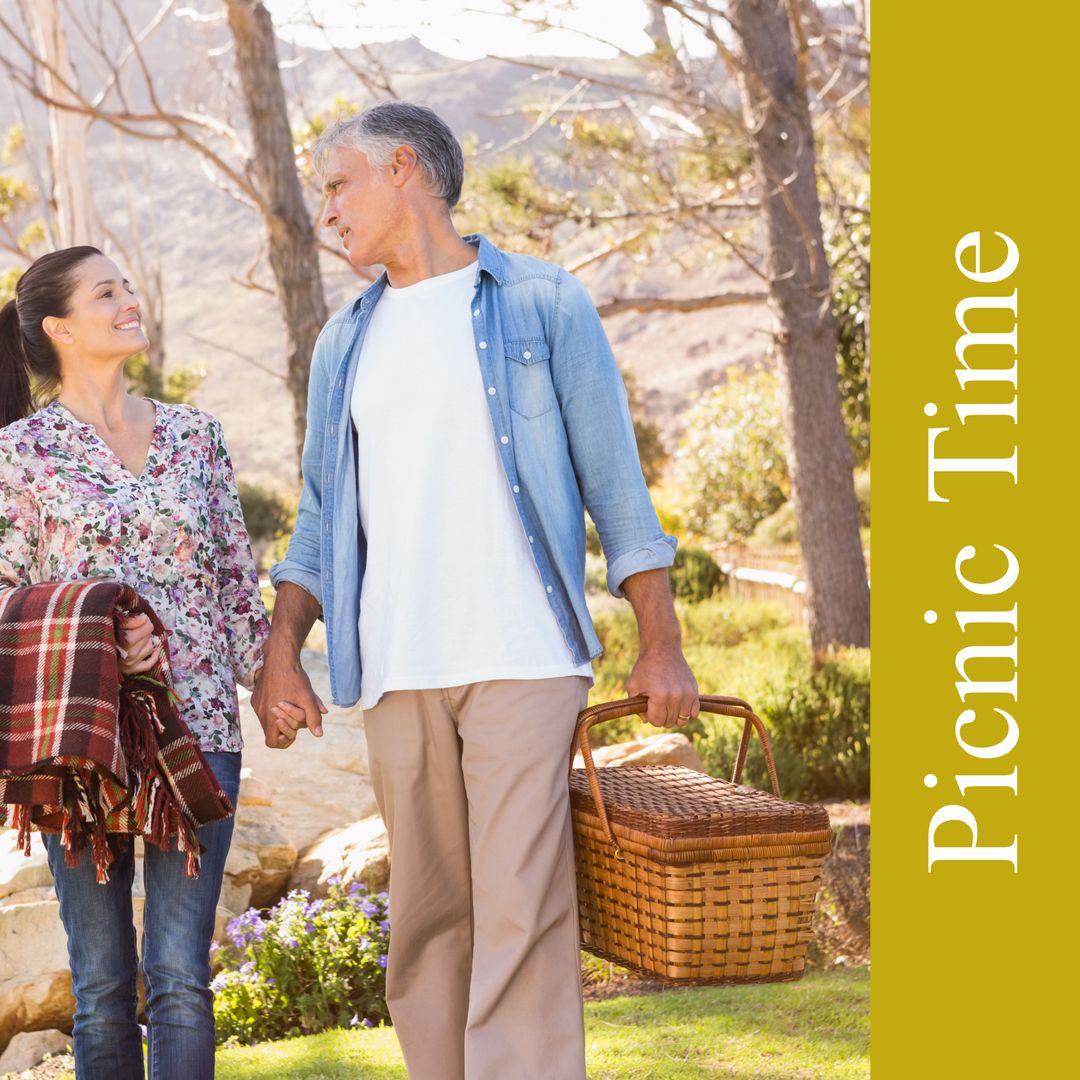 Smiling Senior Couple Enjoys Relaxing Picnic in Park Setting