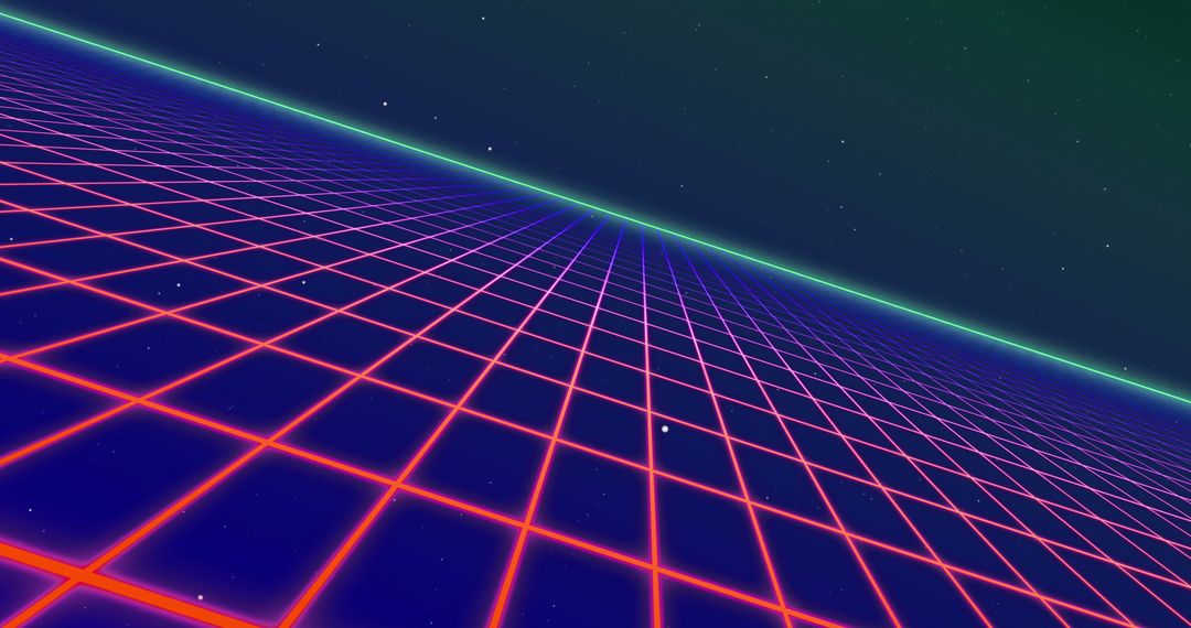 Retro Neon Grid with Digital Horizon in Space Scene
