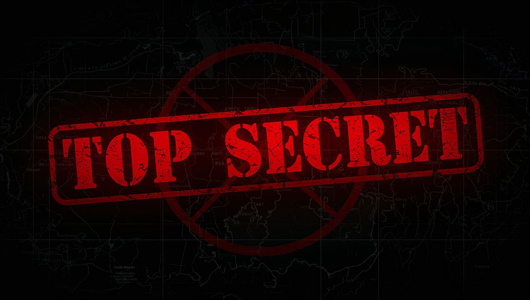 Red Top Secret Stamp Over Dark Tactical Map Grid Conveying Confidential Classified Alert