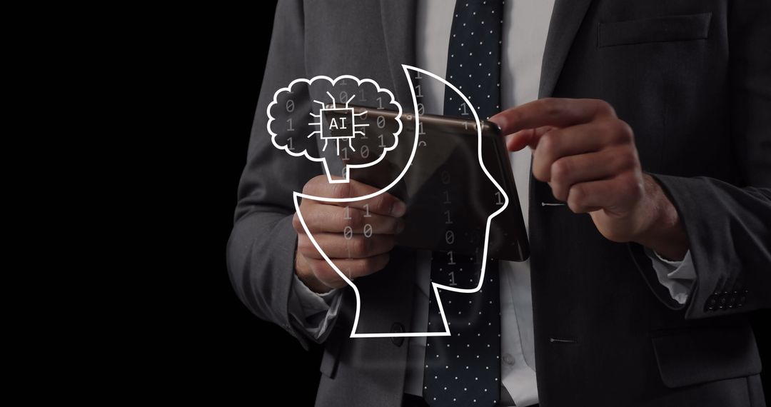 Businessman Using Tablet with AI and Data Processing Concept