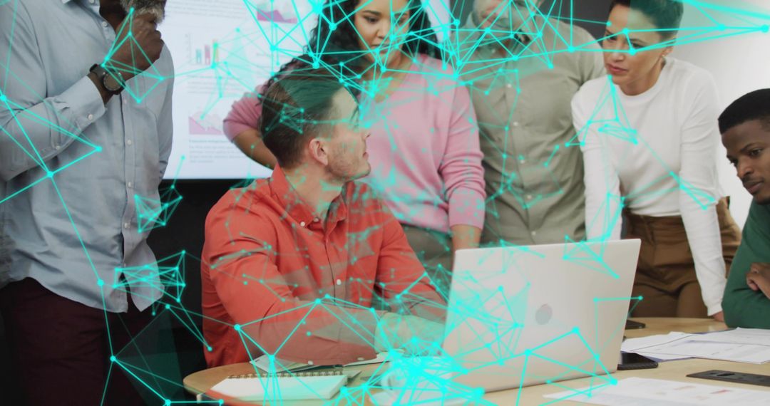 Team Collaborating on Digital Presentation with Innovative Technology